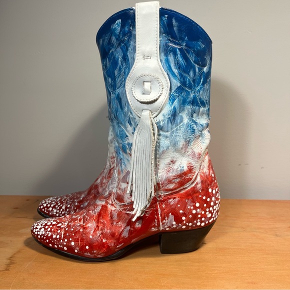 Laredo Reworked Red White and Blue Western Festival Cowboy Boots Size 6.5M - Picture 4 of 14